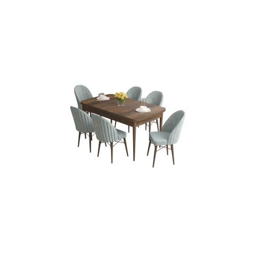 Hanah home roz - baroque, sea green baroquesea green extendable dining table & chairs set (7 pieces) Cene