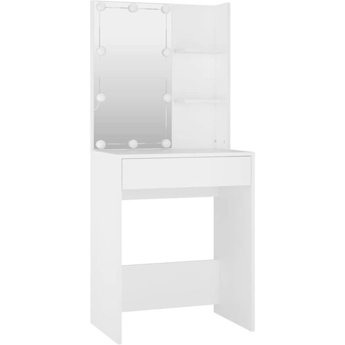  Set toaletnog stolića LED bijeli od konstruiranog drva Bijela 86.5 x 35 x 136 cm Slike