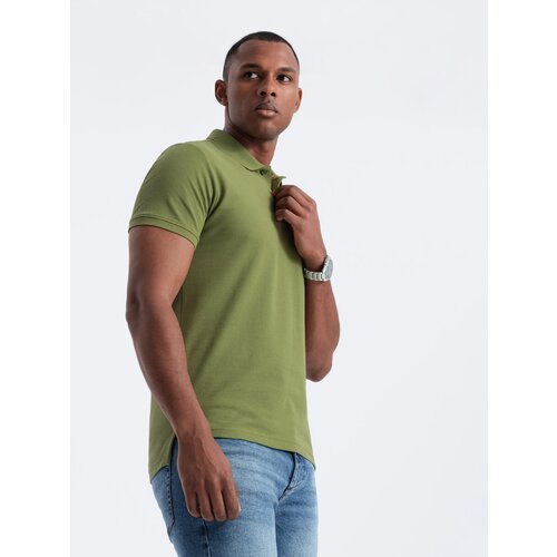 Ombre Men&amp;#039;s BASIC single color pique knit polo shirt - olive Slike