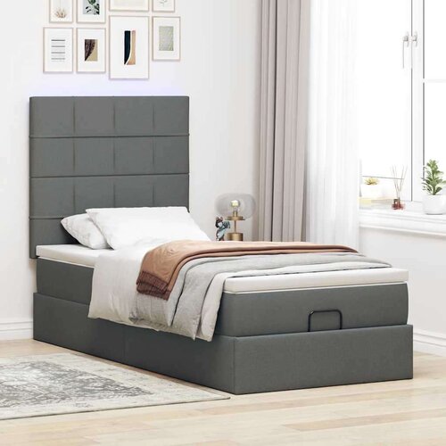 VidaXL otomanski okvir kreveta s madraca tamnosivi 90x200cm od tkanine Slike