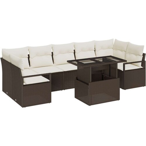 8 Dijelni Vrtni Sofa Set s Jastučićima Smeđa Poli Ratan 2-Sjedala Vrtna Sofa sa Pohranom i Jastučićima Smeđa Poli Ratan Slike