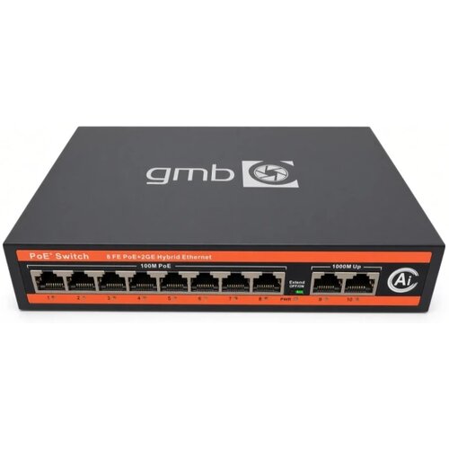 Gembird GMB POE -FS1010PG Switch, IEEE802.3af/at, 8 PoE 10/100M, 2 UP-link 100/1000M , 52V 120W, 30W/PoE, VL Cene