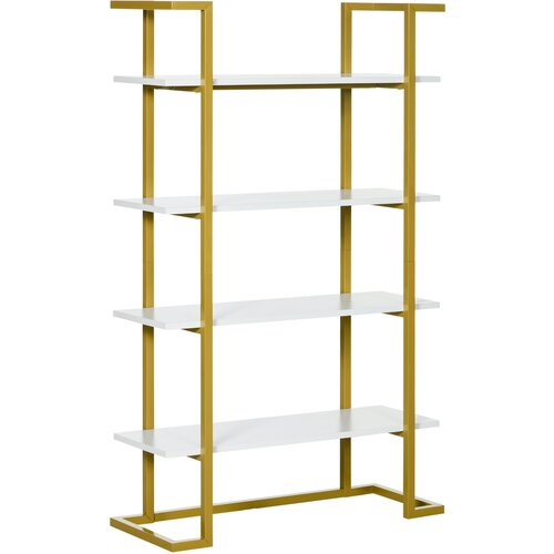 HOMCOM 4-stopenjska pokončna in večnamenska knjižna omara, MDF in jeklo, 92x35x152cm, bela in zlata, (20754115) Cene