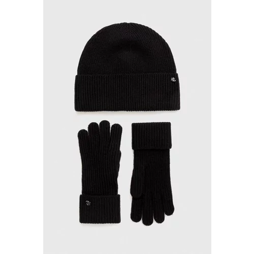 Polo Ralph Lauren Kapa in volnene rokavice črna barva