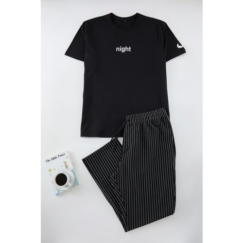 Trendyol Men&amp;#039;s Black Regular Fit Printed Knitted Plus Size Pajama Set Slike