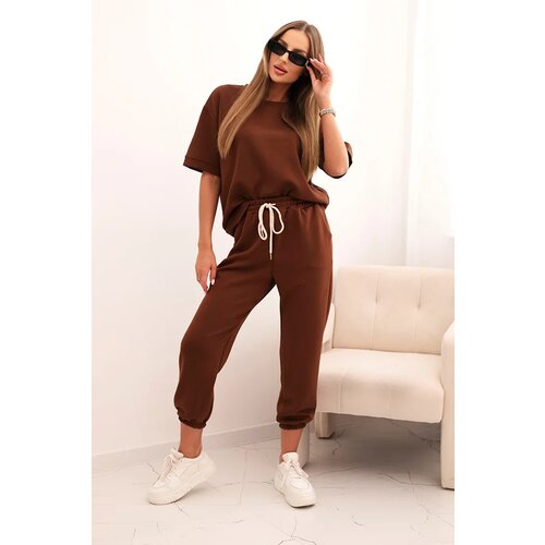 Kesi Włoski Women&amp;#039;s set made of viscose, butter with short sleeves and pants, chocolate Slike