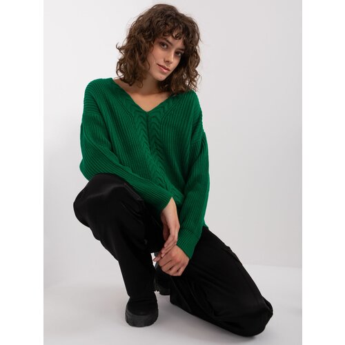 Fashion Hunters Dark Green Women's Classic Knitted Sweater Cene