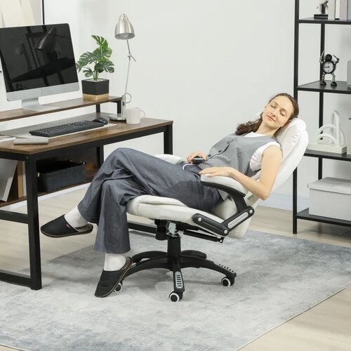  Ergonomska uredska stolica s funkcijom masaže 68 x 72 x 110&amp;ndash;120 cm krem ​​bijela Slike