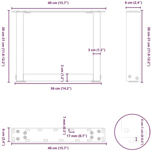  Noge za stolić U-oblika 2 kom antracit 40x(30-31) cm čelik Slike
