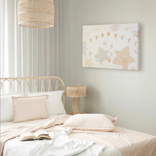  Slika - Fairy-Tale Galaxy - Phases of the Moon in Yellow Tones Among Stars in Beige and Ash Colors with Stardust 60x40 Na talija Slike