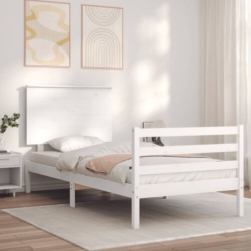 vidaXL Posteljni okvir z vzglavjem bel 90x200 cm trden les Cene