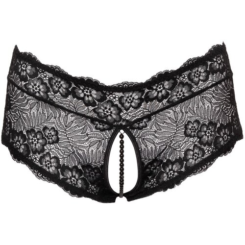 Cottelli Curves Crotchless Floral Lace Panties with Stimulating Pearls 2311020 Black XL Slike