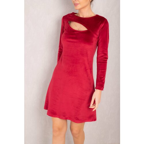 armonika Women's Red Chest Low-cut Long Sleeve Velvet Mini Dress Slike