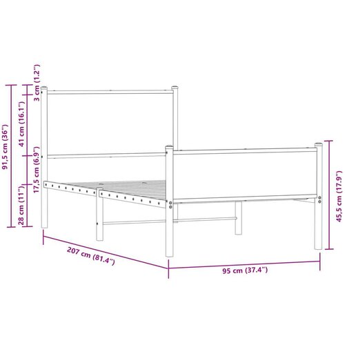 vidaXL Kovinski posteljni okvir z vzglavjem in vznožjem 90x200 cm Cene