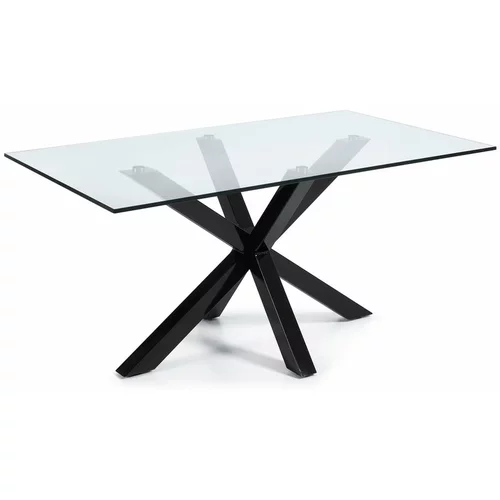 Kave Home blagovaonski stol sa staklenom pločom i crnim postoljem, 160 x 90 cm