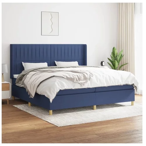  Box spring postelja z vzmetnico moder 200x200 cm blago