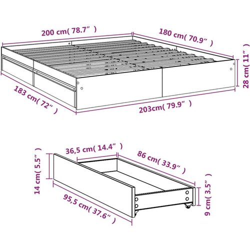 VidaXL Okvir za krevet s ladicama boja hrasta 180x200 cm Slike