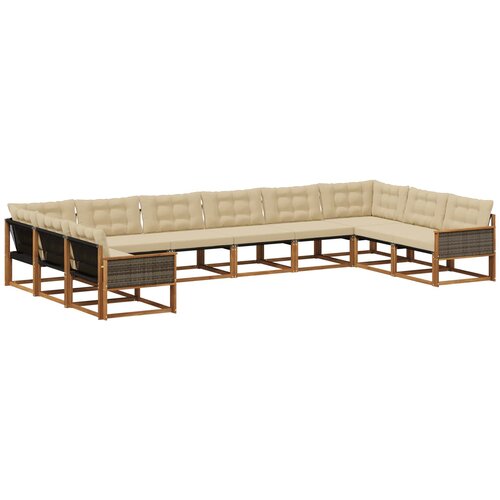 vidaXL Zunanja garnitura za sedenje z blazino 10 pcs Naravna in bež, (5000273569) Cene