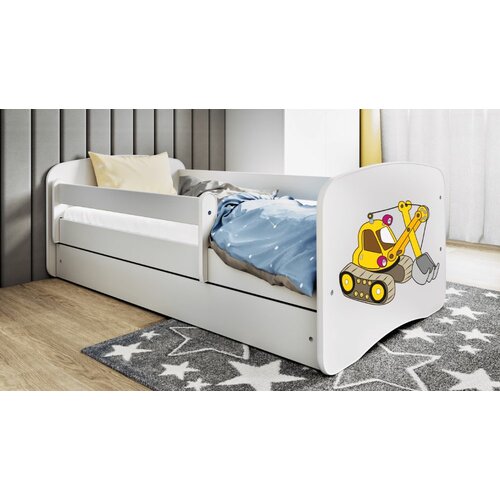 Drveni dečiji krevet bager sa fiokom - beli - 160X80Cm Slike