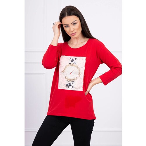 Kesi Blouse with 3D graphics with red pearls Slike