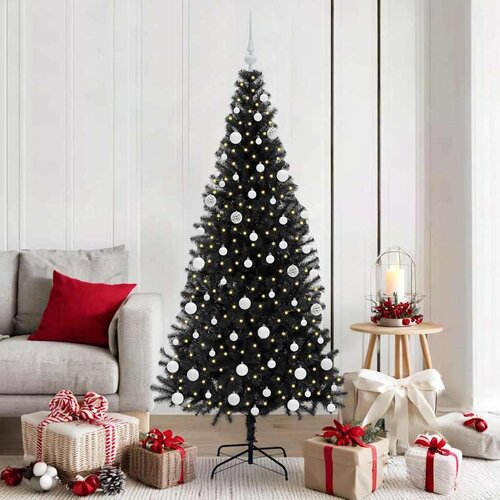 vidaXL Božično drevo med 300 LED z stojalom Črna 180 cm PVC Cene