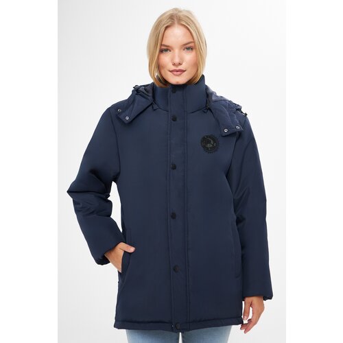 River Club Women's Navy Blue Camouflage Hooded Water And Windproof Winter Coat & Parka Cene