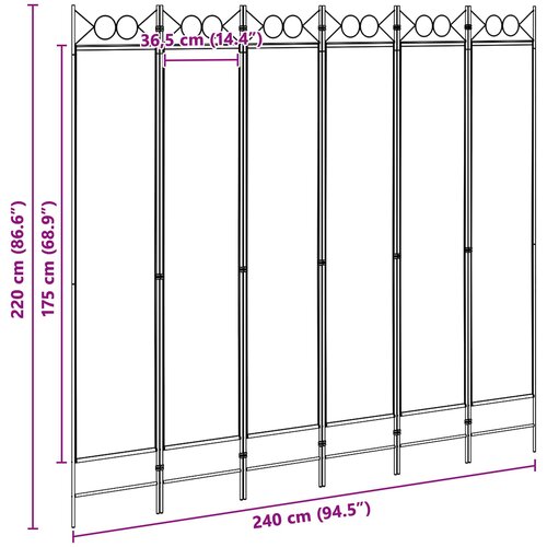  Razdjelnik prostora s 6 panela Bež 240 x 220 cm Tkanina Slike