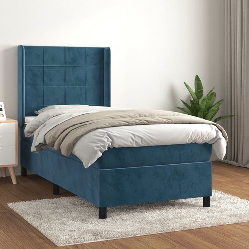 VidaXL Box spring postelja z vzmetnico temno modra 90x200 cm žamet Slike