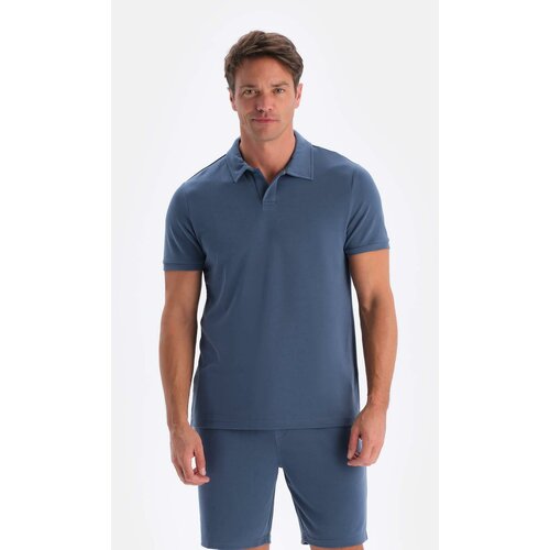 Dagi Indigo Polo Neck Short Sleeve Modal Pique T-Shirt Cene