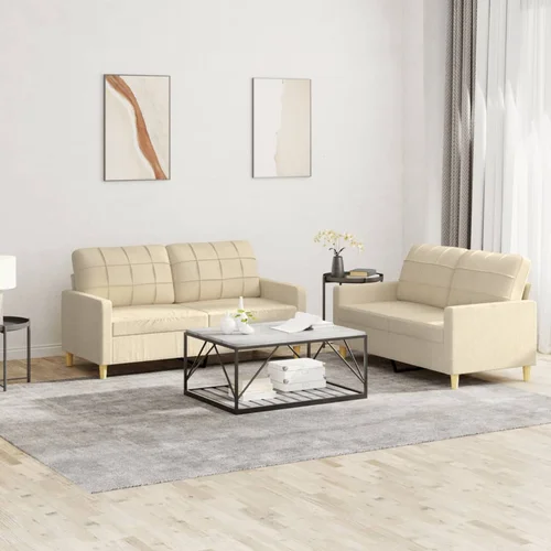  2-dijelni set sofa s jastucima krem od tkanine