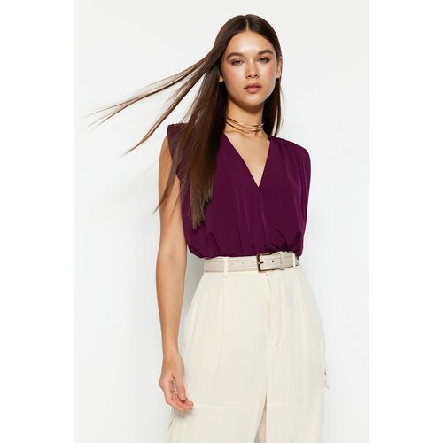 Trendyol Plum Padding Double Breasted Collar Flexible Knitted Bodysuit Slike