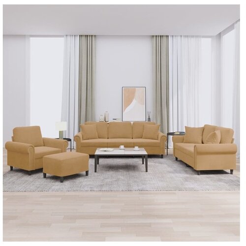 vidaXL 4-dijelni set sofa s jastucima smeđi baršunasti Cijene