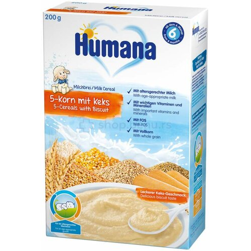 Humana mlečna kašica sa 5 vrsta žitarica i keksom, 200 g Cene