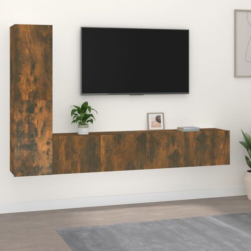 The Living Store Komplet TV omaric 4-delni dimljen hrast inženirski les - Komplet TV Omaric, (21373908) Cene