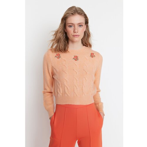 Trendyol Salmon Crop Embroidery Detailed Knitwear Sweater Slike