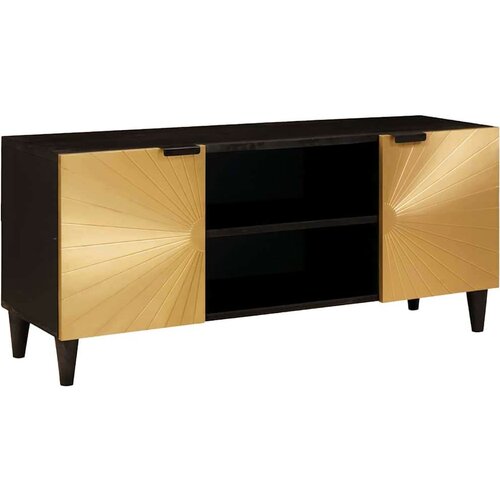vidaXL TV ormar Crna i zlatna 105 x 33 x 46 cm masivno drvo manga Cene