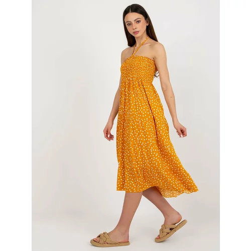 Fashion Hunters Yellow polka dot midi dress with frills