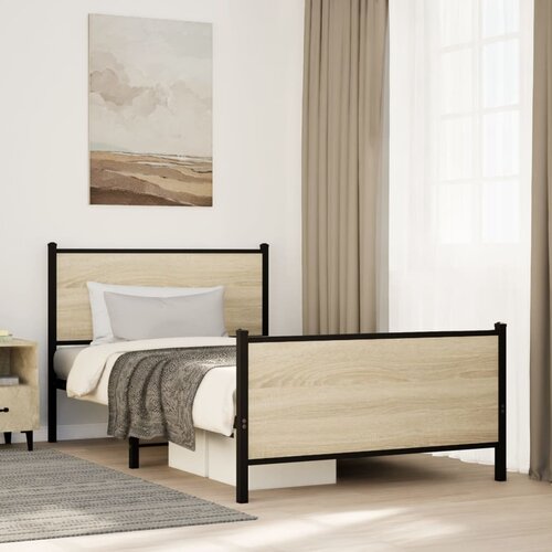 Furnova Kovinski posteljni okvir brez vzmetnice sonoma hrast 100x200 cm, (21937242) Slike