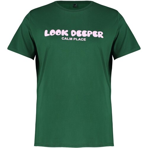 Trendyol curve dark green slogan printed boyfriend knitted t-shirt Slike
