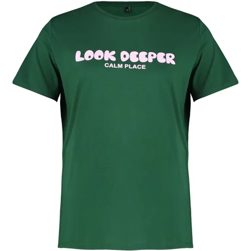 Trendyol Curve Dark Green Slogan Printed Boyfriend Knitted T-shirt