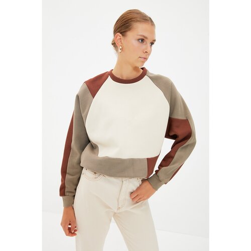 Trendyol Khaki Color Block Basic Knitted Sweatshirt Slike