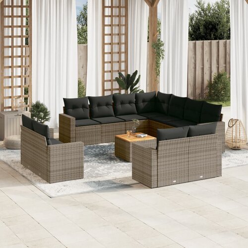 vidaXL 12-dijelni set vrtnih sofa od poliratana s jastucima sivi Cijene