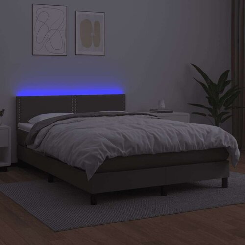  Krevet box spring s madracem LED sivi 140x190cm od umjetne kože Slike