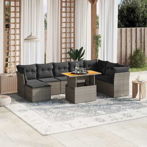 vidaXL 9-dijelni set vrtnih sofa od poliratana s jastucima sivi Cijene