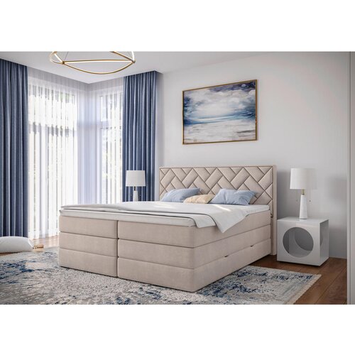 MID.YOU POSTELJA BOXSPRING 180 cm x 200 cm , tekstil, leseni material bež Cene