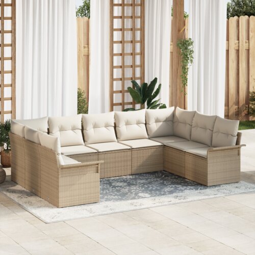 vidaXL 9-delni vrtni sofa set s blazinami bež poli ratana Cene