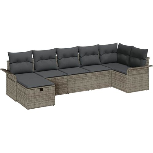 vidaXL Vrtna sedežna garnitura z blazino 7 pcs Siva Poly ratan, (5000153759) Cene