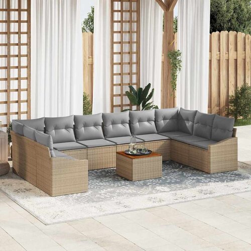  Sjedeća garnitura za vrt 11 kom. Bež i svijetlo poliratan 344 x 178,5 x 69 cm Slike