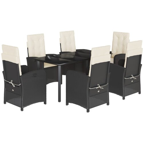  7-dijelni vrtni blagovaonski set s jastucima crni od poliratana Crna 160 cm table length Slike