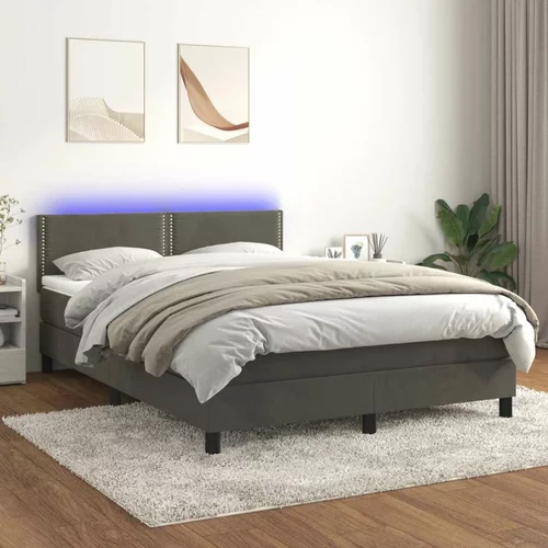  Box spring postelja z vzmetnico LED temno siva 140x190 cm žamet, (20726663)